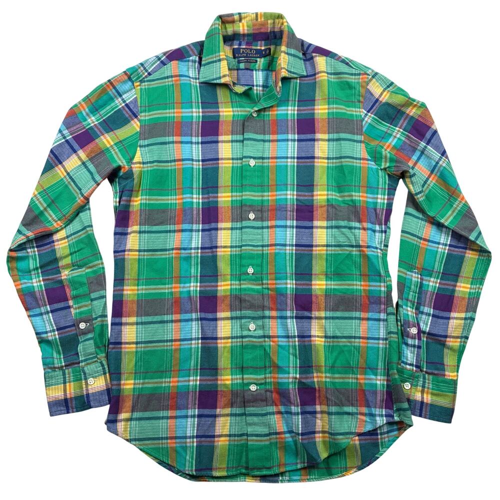 Polo Ralph Lauren Shirt Mens Small Green Plaid Luxury Flannel Button Up Cotton